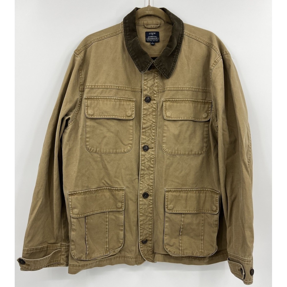 J Crew Chore Jacket Canvas Barn Work Coat Corduroy Collar Size XL Cotton